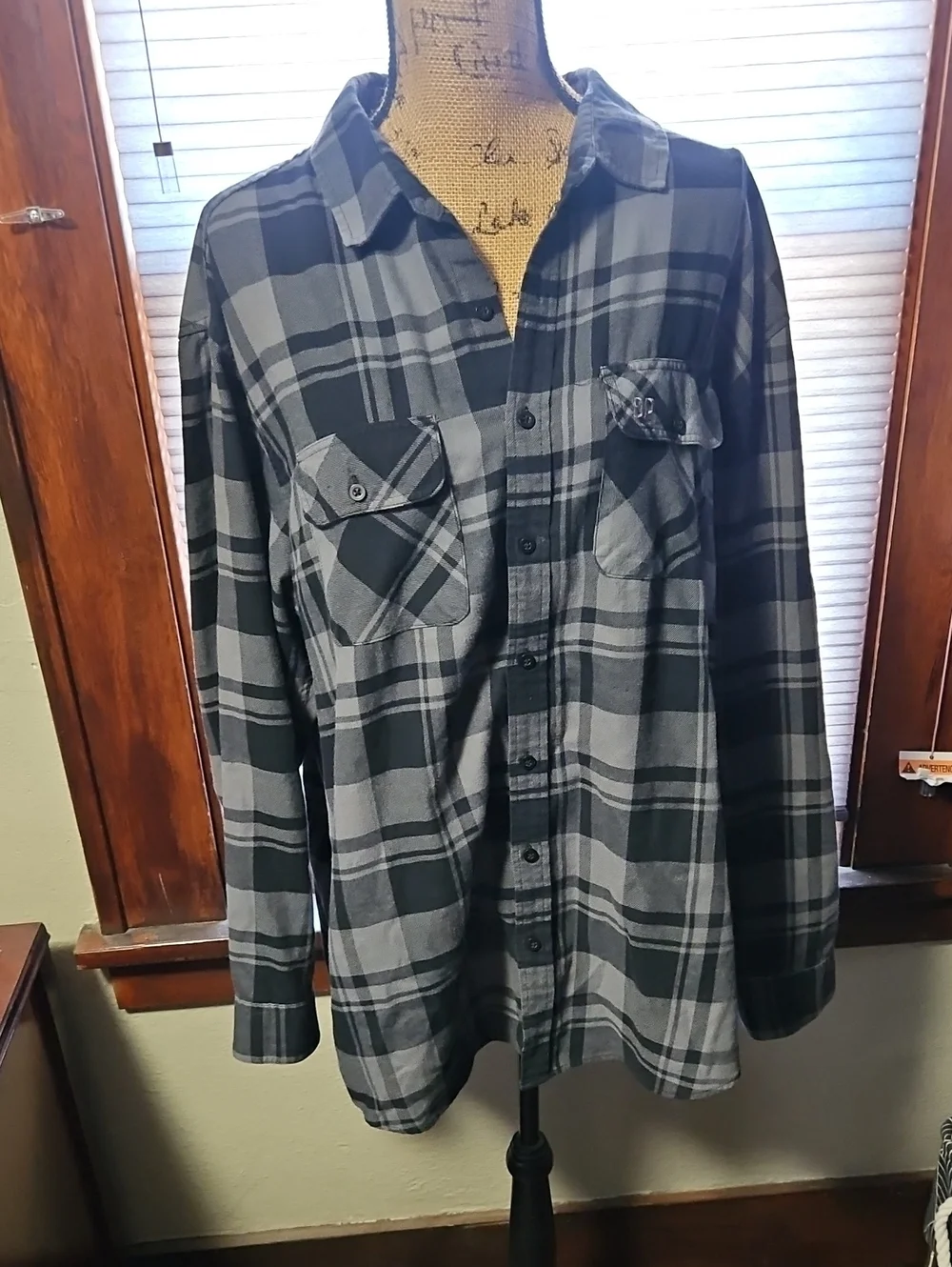Gray and Black Plaid Button-Down Shirt